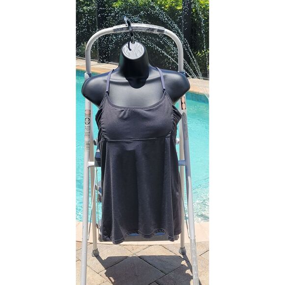 Zobra Athletic Tank Side Rouching Built-in Bra Adjustable Spaghetti Strap Charco - Picture 2 of 6